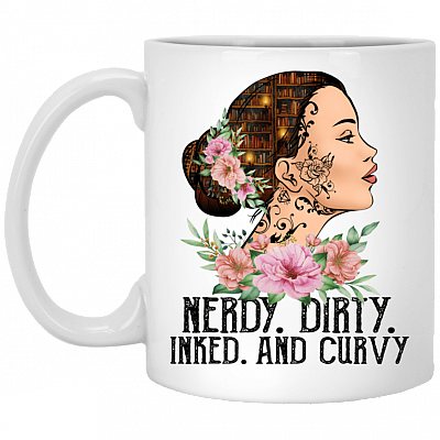 Nerdy Dirty Inked Tattoo Girl Book Lovers Ceramic Coffee Mug - Water Bottle - Beer Stein, White, 11 oz. White Mug