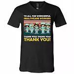 To All The Wonderful Healthcare Workers Thank You T-Shirt - Cute Chibi Nurse V-Neck Tee, Black, V-Neck T-Shirt