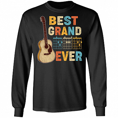 Best GrandDad Ever Guitar Notes Hoodie Sweatshirt - Funny Guitar Dad Chords Father's Day Guitarist T-Shirt, Black, Long Sleeve