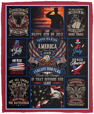 I Say Happy 4th Of July Gob Bless America Fleece Blanket - Premium Sherpa Blanket - Woven Blanket, White, Cozy Plush Fleece Blanket - 50x60