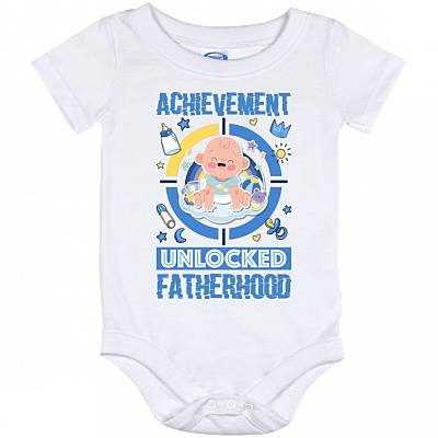 Achievement Unlocked Fatherhood Gift For New Dad Baby Onesie - Baby Infant Bodysuit, White, Baby Onesie - 12 Month