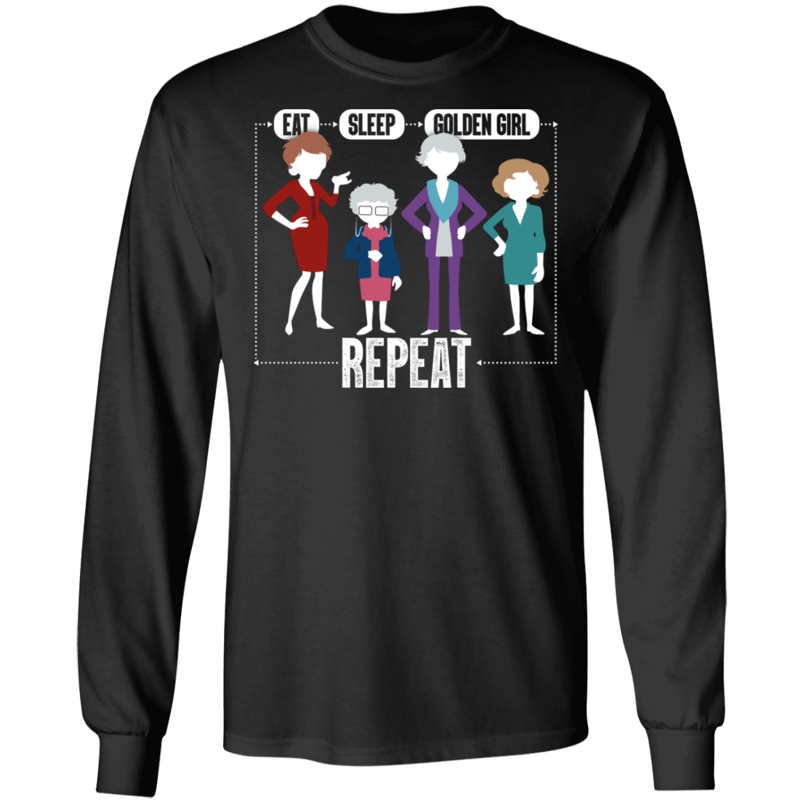Eat Sleep Golden Girls Repeat Hoodie - Sweatshirt - Long Sleeve Shirt - TV Show Shirt, Black, Long Sleeve