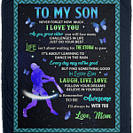 Softball To My Son Never Forger How Much I Love You From Mom Fleece Blanket - Premium Sherpa Blanket, White, Cozy Plush Fleece Blanket - 50x60