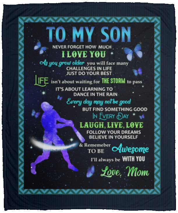Softball To My Son Never Forger How Much I Love You From Mom Fleece Blanket - Premium Sherpa Blanket, White, Cozy Plush Fleece Blanket - 50x60