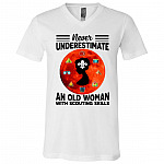 Never Underestimate An Old Woman With Scouting Skills T-Shirt - V-Neck Tee - Girl Scout Gifts, White, V-Neck T-Shirt