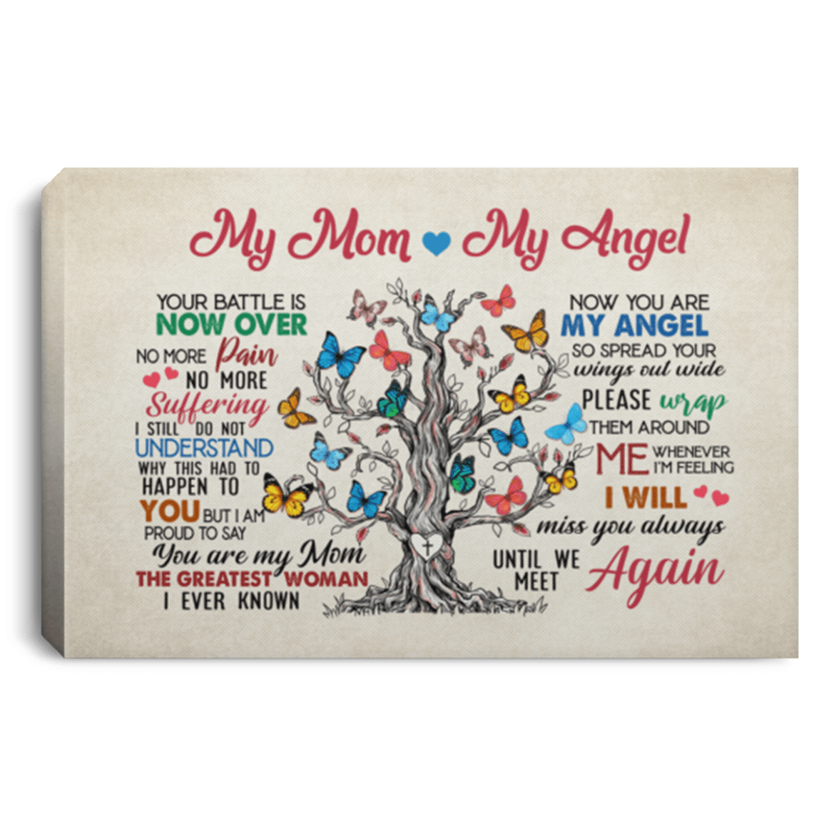 Butterfly My Mom My Angel Your Battle Is Now Over No More Pain Suffering Framed Canvas - Unframed Poster, White, 0.75'' Framed Canvas