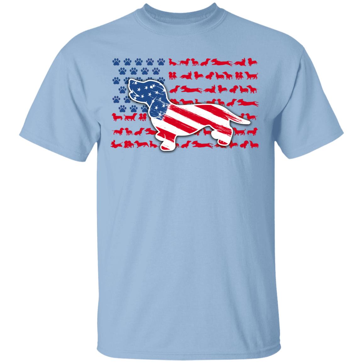 Dachshund America Flag T-Shirt - 4th July Dachshund Shirt, Light Blue, Unisex T-Shirt