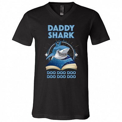 Daddy Shark Doo Doo Doo T-Shirt, Black, V-Neck T-Shirt
