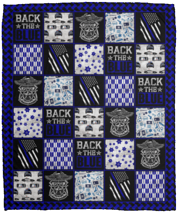 Back The Blue Thin Blue Line Police Officer Fleece Blanket - Premium Sherpa Blanket - Woven Blanket, White, Cozy Plush Fleece Blanket - 50x60