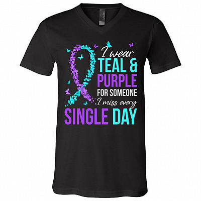 I Wear Teal and Purple For Someone I Miss Every Single Day Suicide Prevention Awareness T-Shirt - V-Neck, Black, V-Neck T-Shirt