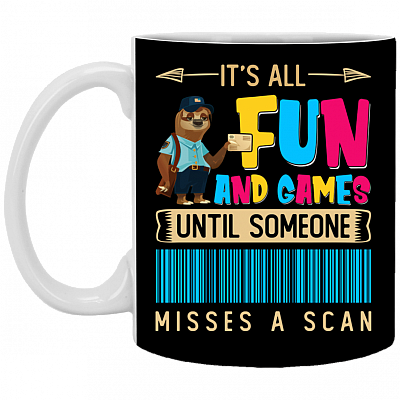 It's All Fun And Games Until Someone Misses A Scan Ceramic Coffee Mug - Beer Stein - Water Bottle, Black, 11 oz. White Mug