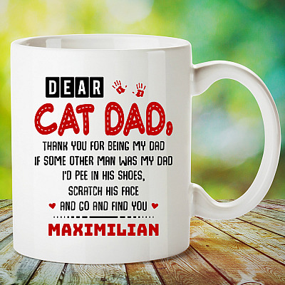 Alternative view of Personalized Dear Cat Dad Thank You For Being My Dad Coffee Mug - Beer Stein - Water Bottle