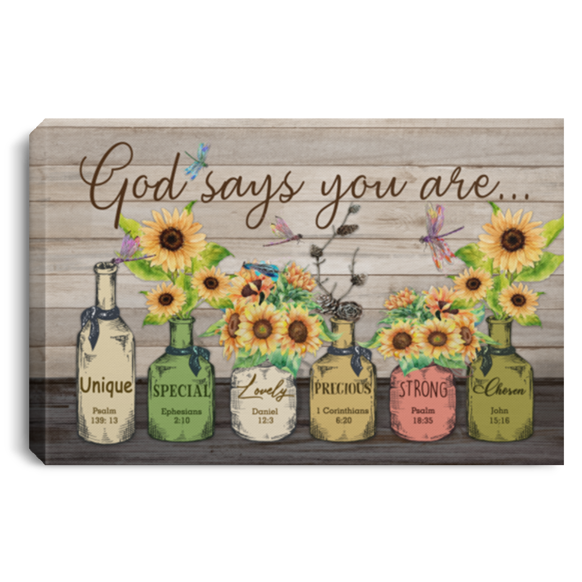 Dragonfly God Says You Are Unique Special Canvas With Framed Poster no Framed