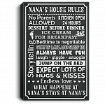 Nana's House Rule Gallery Wrapped Framed Canvas Prints - Funny Grandma Gifts Unframed Poster, White, 0.75'' Framed Canvas