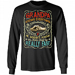 Grandpa Knows Everything Saying Hoodie Sweatshirt - If He Doesn't Know He Makes Stuff Up Really Fast T-Shirt, Black, Long Sleeve
