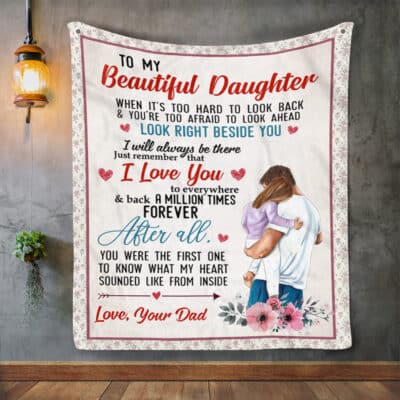 Alternative view of Dad To My Beautiful Daughter Look Right Beside You Fleece Blanket - Premium Sherpa Blanket - Woven Blanket