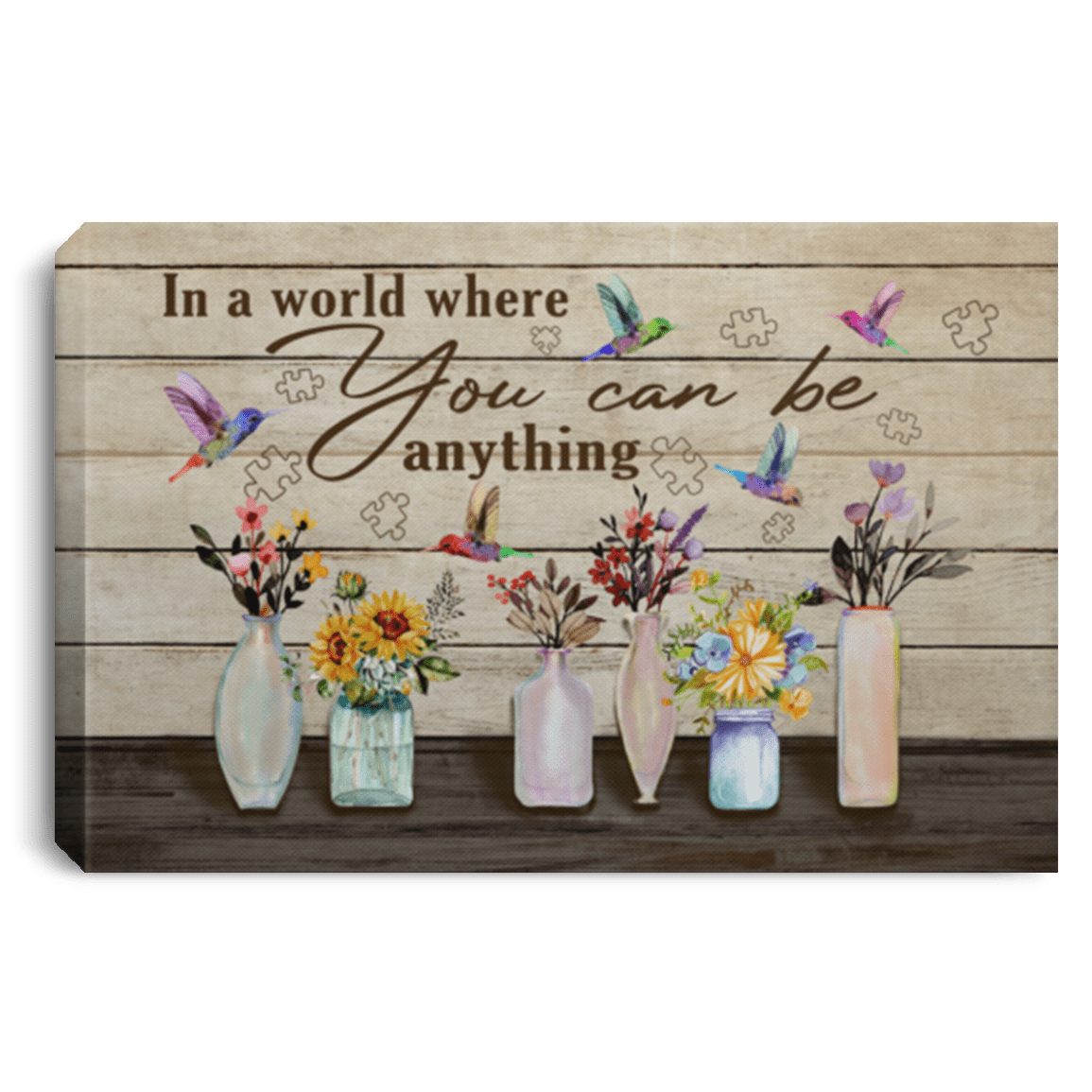 In A World Where You Can Be Anything Be Kind Floral Hummingbird Canvas Poster - Choose Kindness Wall Art, White, 0.75'' Framed Canvas