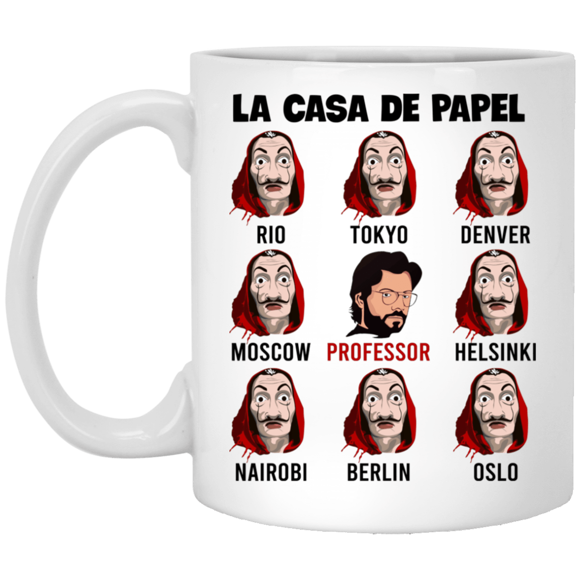 Spanish Movie Characters Pattern Ceramic Coffee Mug - Beer Stein - Water Bottle - Color Changing Mug, White, 11 oz. White Mug