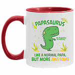 Papasaurus Like a Normal Papa but More Awesome Accent Mug, White/Red, 11 oz. Accent Mug