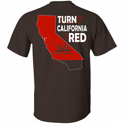 Turn California Red Print On Back Only - Plain Front T-Shirt - California State Flag Shirt, Dark Chocolate, Unisex T-Shirt