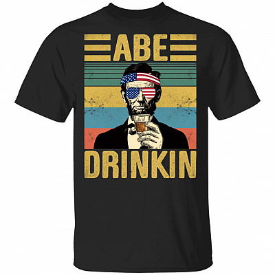 ABE Drinking Beer Vintage Retro Funny Abraham Lincoln T-Shirt, Black, Unisex T-Shirt