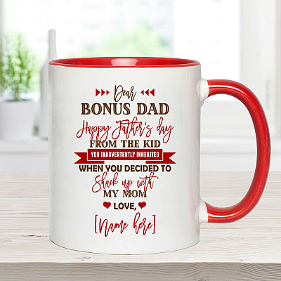 Alternative view of Personalized Dear Bonus Dad Happy Father's Day from the Kid Inadvertently Inherited Accent Coffee Mug