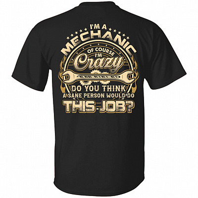 I'm A Mechanic Of Course I'm Crazy Do You Think A Sane Person Would Do This Job Print On Back T-Shirt, Black, Unisex T-Shirt