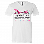 Momster Defintion - What Happens To Mom After She Count 3 T-Shirt - V Neck, White, V-Neck T-Shirt