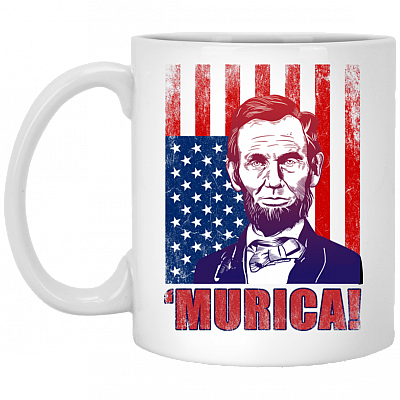 Funny Merica Mug Abraham Lincoln American President Murica Ceramic Coffee Mug - Beer Stein - Water Bottle - Color Changing Mug copy, White, 11 oz. White Mug