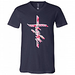 Fight Cross T-Shirt - Breast Cancer Shirt, Navy, V-Neck T-Shirt