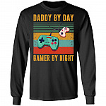 Daddy by Day Gamer by Night Vintage Retro Gamer Daddy Hoodie - Sweatshirt - Long Sleeve, Black, Long Sleeve