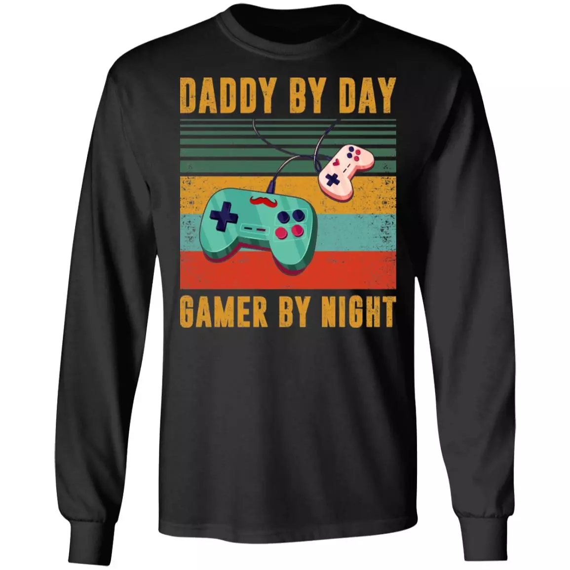 Daddy by Day Gamer by Night Vintage Retro Gamer Daddy Hoodie - Sweatshirt - Long Sleeve, Black, Long Sleeve