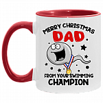 Merry Christmas Dad From Your Swimming Champion Ceramic Accent Mug - Coffee Mug, White/Red, 11 oz. Accent Mug