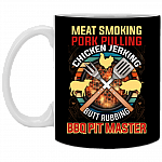 Meat Smoking Pork Pulling Chicken Jerking Butt Rubbing Bbq Pit Master Ceramic Coffee Mug - Water Bottle, Black, 11 oz. White Mug