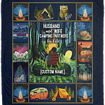 Personalized Husband And Wife Camping Partners For Life Fleece Blanket - Premium Sherpa Blanket - Woven Blanket, White, Cozy Plush Fleece Blanket - 50x60