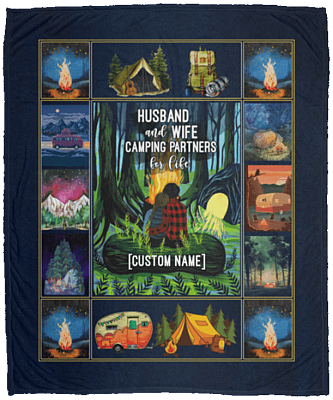 Personalized Husband And Wife Camping Partners For Life Fleece Blanket - Premium Sherpa Blanket - Woven Blanket, White, Cozy Plush Fleece Blanket - 50x60