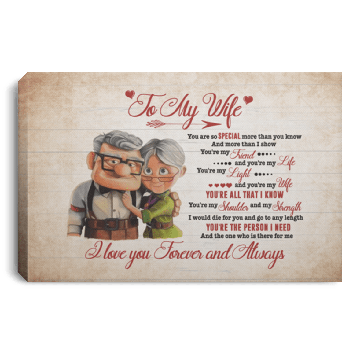 To My Wife I Love You Forever And Always Gallery Wrapped Framed Canvas Prints - Unframed Poster - Home Decor Wall Art, White, 0.75'' Framed Canvas