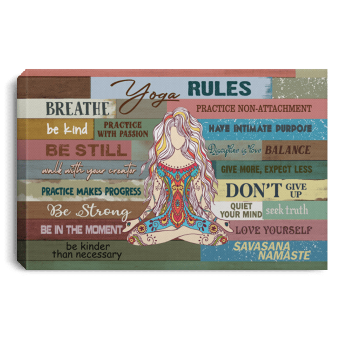 Yoga Rules Be Kinder Than Necessary Namaste Wrapped Framed Canvas Prints-Unframed Poster-Home Decor Wall Art, White, 0.75'' Framed Canvas