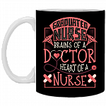 Graduated Nurse Brain of of Doctor Ceramic Coffee Mug - Beer Stein - Water Bottle - Color Changing Mug, Black, 11 oz. White Mug