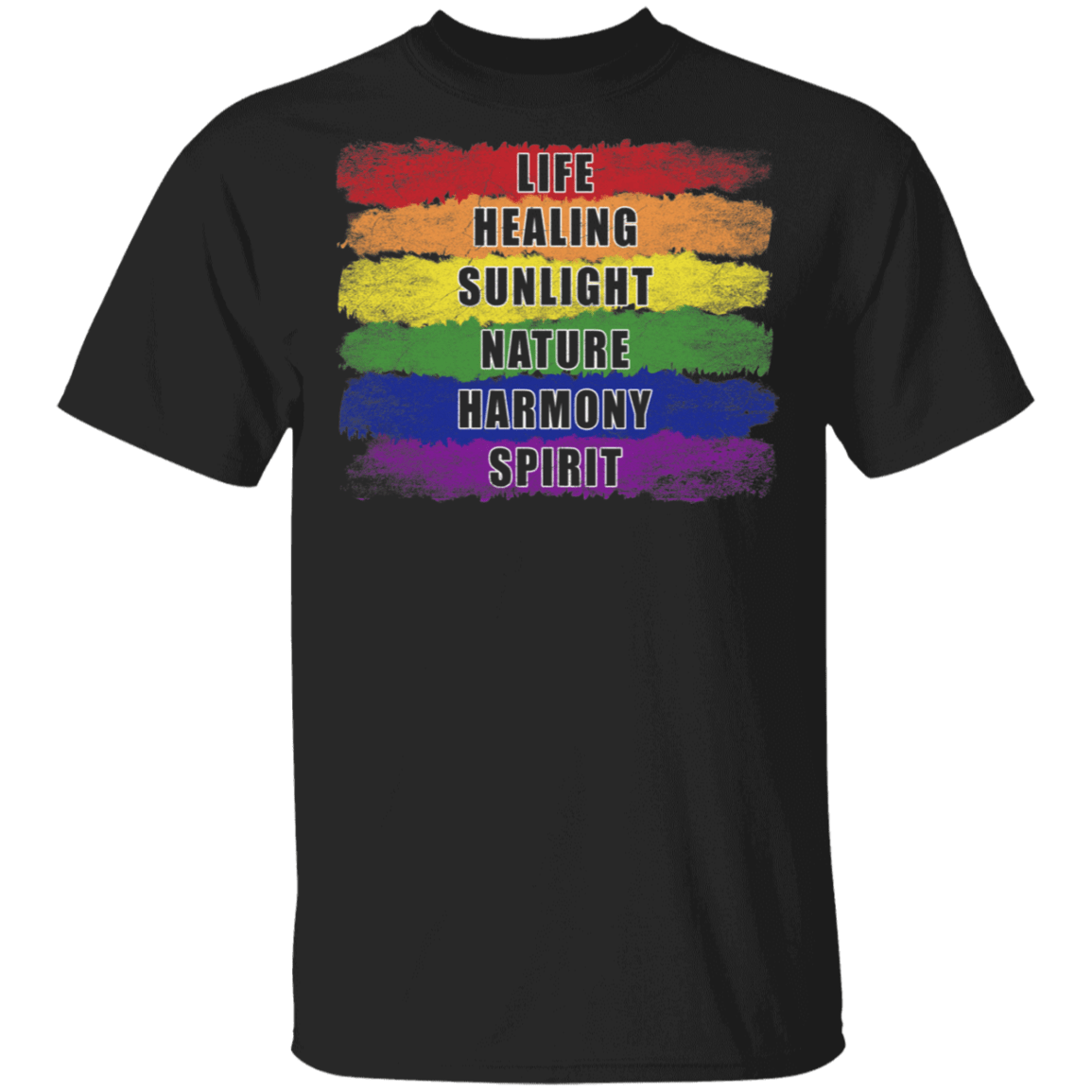 Life Healing Sunlight Nature Harmony Spirit Pride LGBT Flag T-shirt, Black, Unisex T-Shirt
