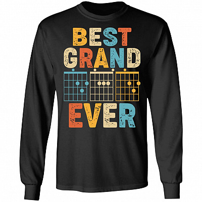 Best GrandDad Ever Guitar Notes Hoodie Sweatshirt - Best Guitar Dad Chords Father's Day Guitarist T-Shirt, Black, Long Sleeve