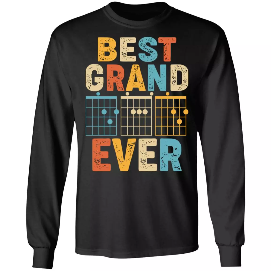 Best GrandDad Ever Guitar Notes Hoodie Sweatshirt - Best Guitar Dad Chords Father's Day Guitarist T-Shirt, Black, Long Sleeve