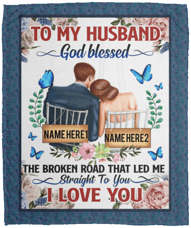 Personalized To My Husband God Blessed The Broken Road Fleece Blanket - Premium Sherpa Blanket - Woven Blanket, White, Cozy Plush Fleece Blanket - 50x60 Personalized To My Husband God Blessed The Broken Road Fleece Blanket - Premium Sherpa Blanket - Woven Blanket, White, Cozy Plush Fleece Blanket - 50x60