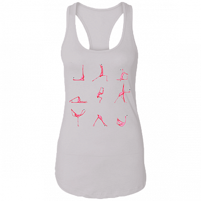 Pink Flamingos Yoga Poses Cotton Tank Top Tee - Ladies Racerback Tank - Women's Work Out Tops, White, Ladies Racerback Tank