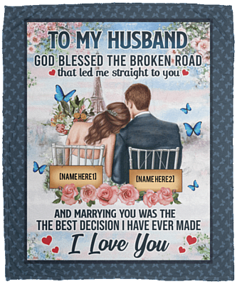 Personalized To My Husband God Blessed The Broken Road Arctic Fleece Blanket - Premium Sherpa Blanket, White, Cozy Plush Fleece Blanket - 50x60