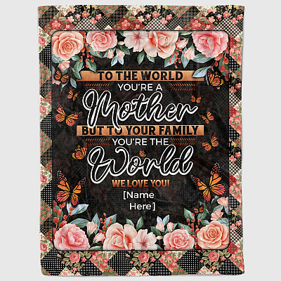 Alternative view of Personalized To The World You're A Mother To Your Family You're The World Fleece Blanket-Premium Sherpa Blanket