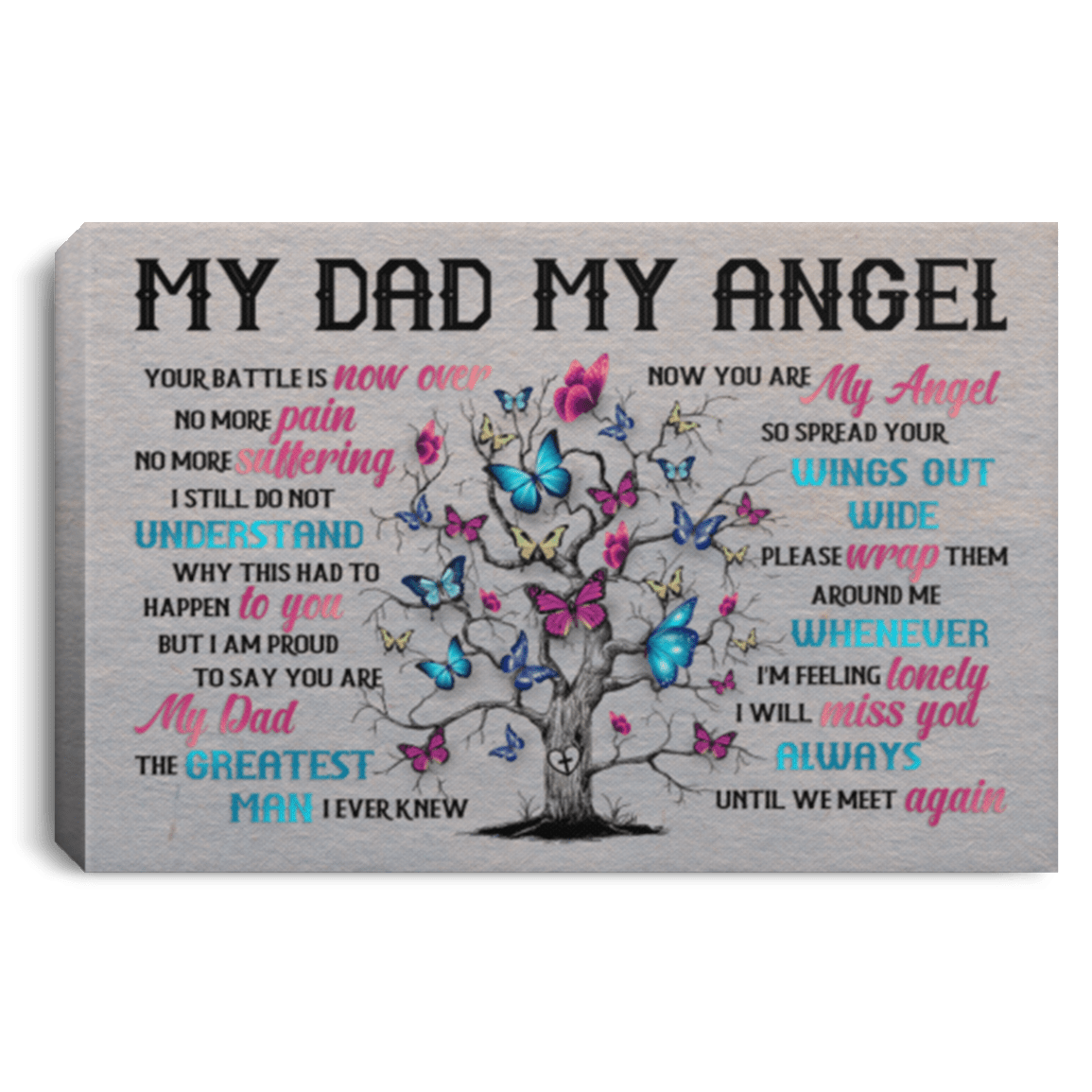 My Dad My Angel Your Battle Is Now Over No More Pain No More Suffering Framed Canvas Prints - Unframed Poster, White, 0.75'' Framed Canvas