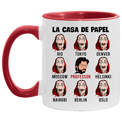 Spanish Movie Characters Pattern Accent Mug, White/Red, 11 oz. Accent Mug