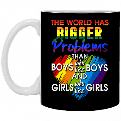 The World Has Bigger Problems Than Boys Who Kiss Boys Ceramic Coffee Mug - Water Bottle, Black, 11 oz. White Mug