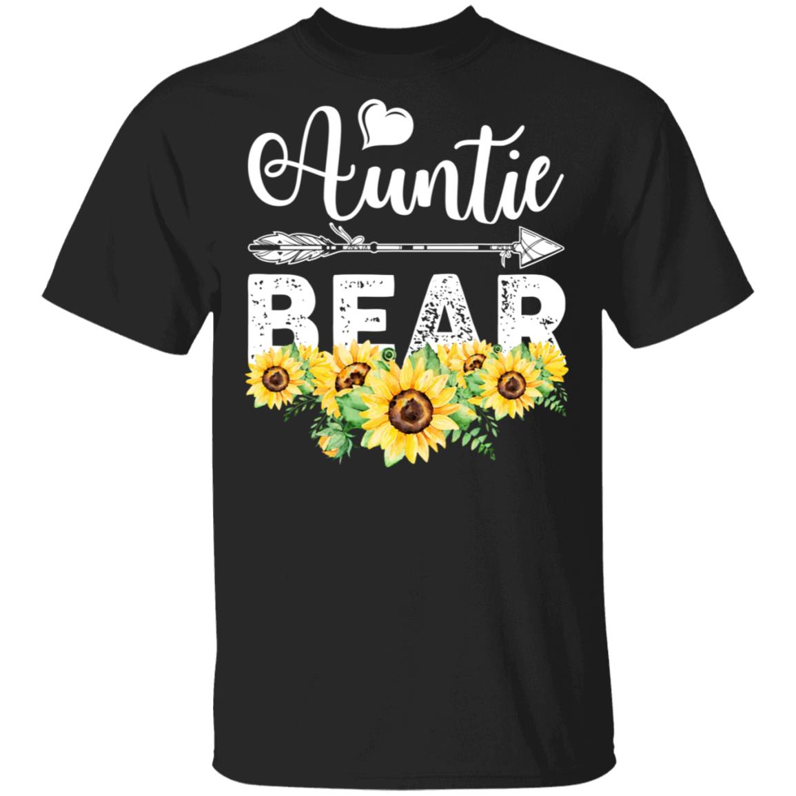 Auntie Bear Sunflower T-Shirt, Black, Unisex T-Shirt